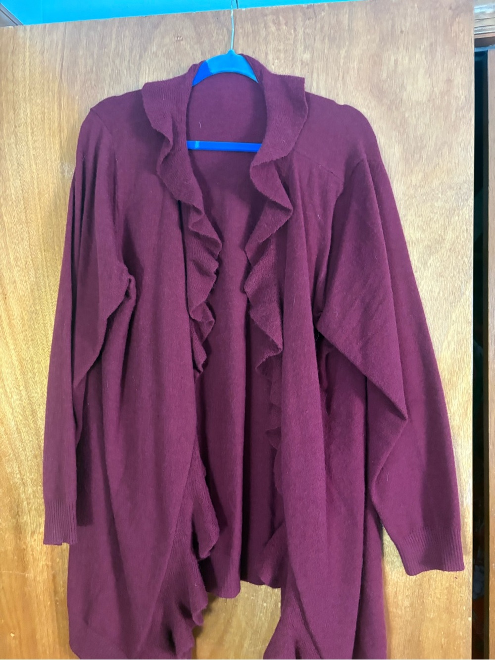 Women's Ruffle Open Cardigan Sweater - Burgundy new unused